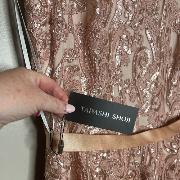 NWT Tadashi Shoji Bridal Kura Metallic A-Line Dress Blush Pink Fit Flare 18 - Picture 3 of 12